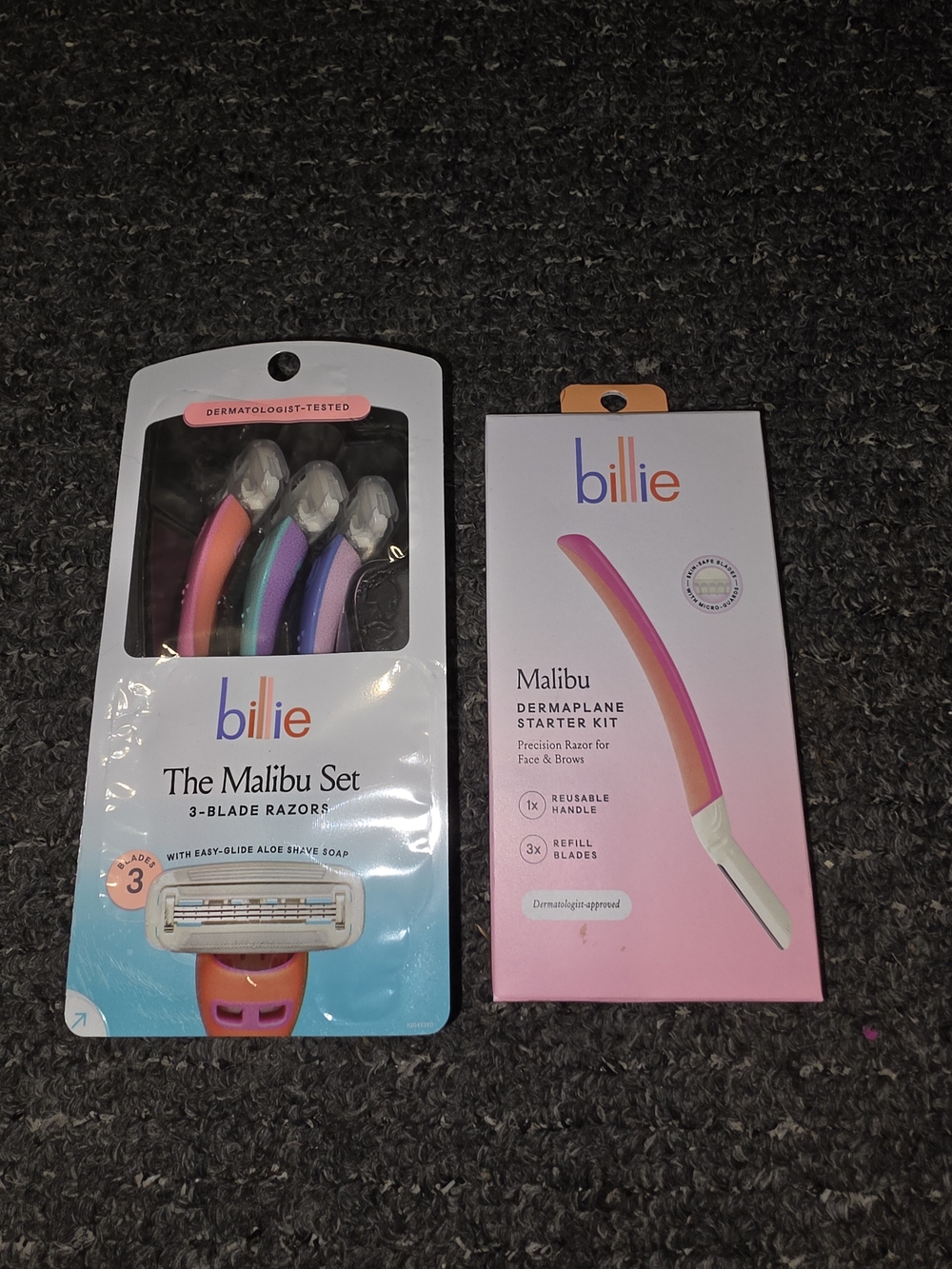 billie Malibu Razor Set & Dermaplane Starter Kit - Pink, Purple, Teal